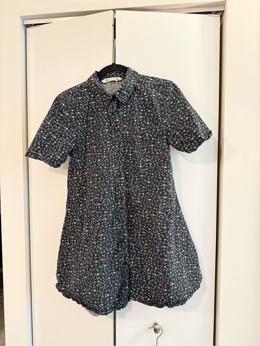 Dark Navy Floral Button-Up mini dress